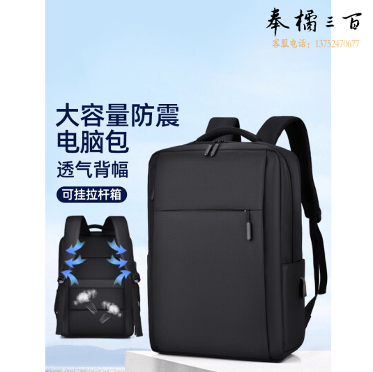 电脑包双肩包背包  大容量笔记本包 黑色（简约版） 15.6英寸   货号：YC