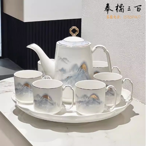 中式骨瓷水杯  250ml  水墨江山杯子1个      货号：JC