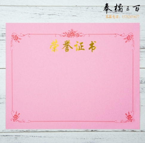 荣誉证书内芯（粉色） 尺寸27.8*19.8   10张