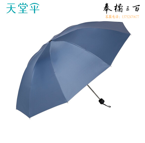 天堂伞 三折 61cmX10骨黑胶晴雨伞 兰灰