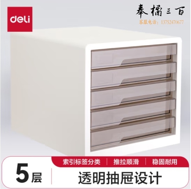 得力(deli)五层时尚桌面收纳盒柜箱抽屉式收纳柜 PB100白色