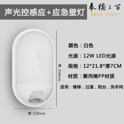 LED人体感应壁灯 家用应急声控感应灯 12W  货号：JC