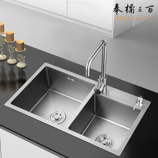  304不锈钢手工加厚水槽双槽 800*450*220