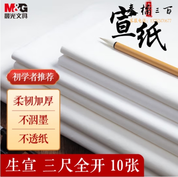 晨光 生宣纸 三尺全开 10张无格书法纸 50*100cm泾县生宣纸 APY9070A