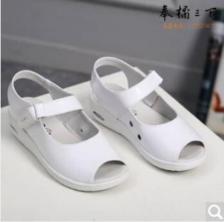 慕伊莱（MUYILAI）夏季护士鞋白色气垫鞋舒适透气女牛皮平底坡跟单鞋夏季凉鞋百搭气质鞋2631 白色