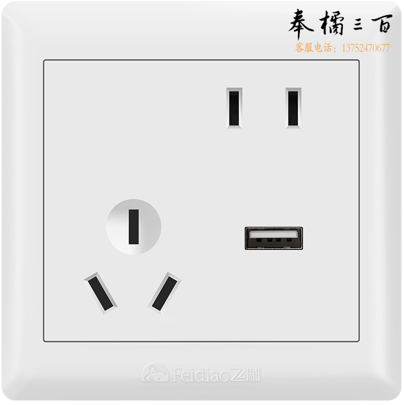 飞雕 斜五孔带一位USB开关插座86暗装墙面开关插座E5-A墙壁开关