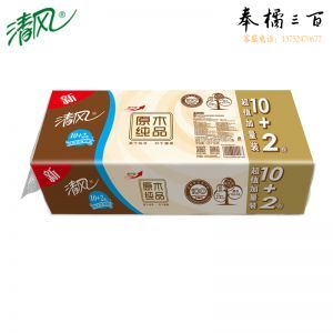 清风 原木纯品金装无芯卷纸 B01B9LCP 112*180mm三层 10+2卷/提