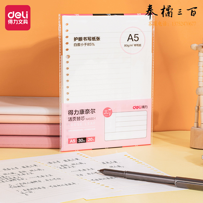 得力 A5 活页本替芯 30张 20孔 活页本内芯 NA530-1康奈尔