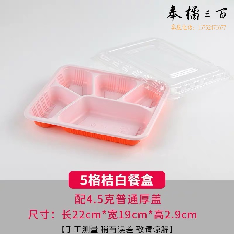 一次性餐盒五格分格便当盒长方形饭盒  桔白色 800个/箱