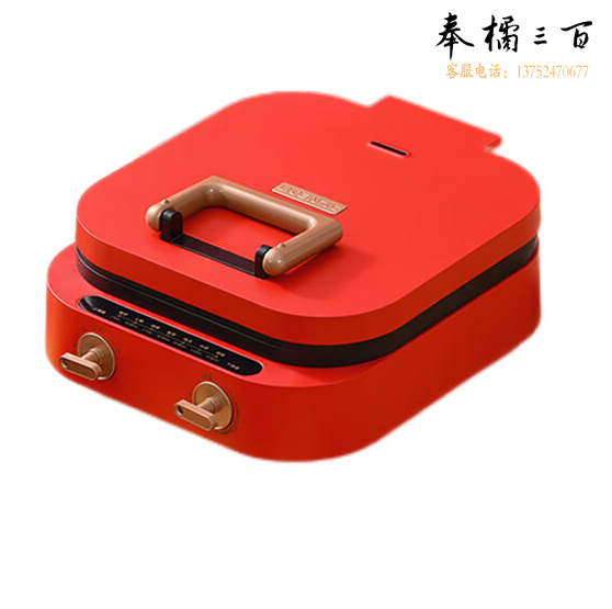 利仁（Liven）电饼铛涮烤一体电饼铛双旋钮可调61毫米加深烤盘 H-1复古红 货号：YC