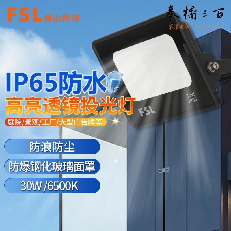 FSL佛山照明  LED投光灯 工地路灯 IP65户外防水射灯 工厂房车间室外照明灯 抗浪涌  30w白光2700ml流明  个电工电料