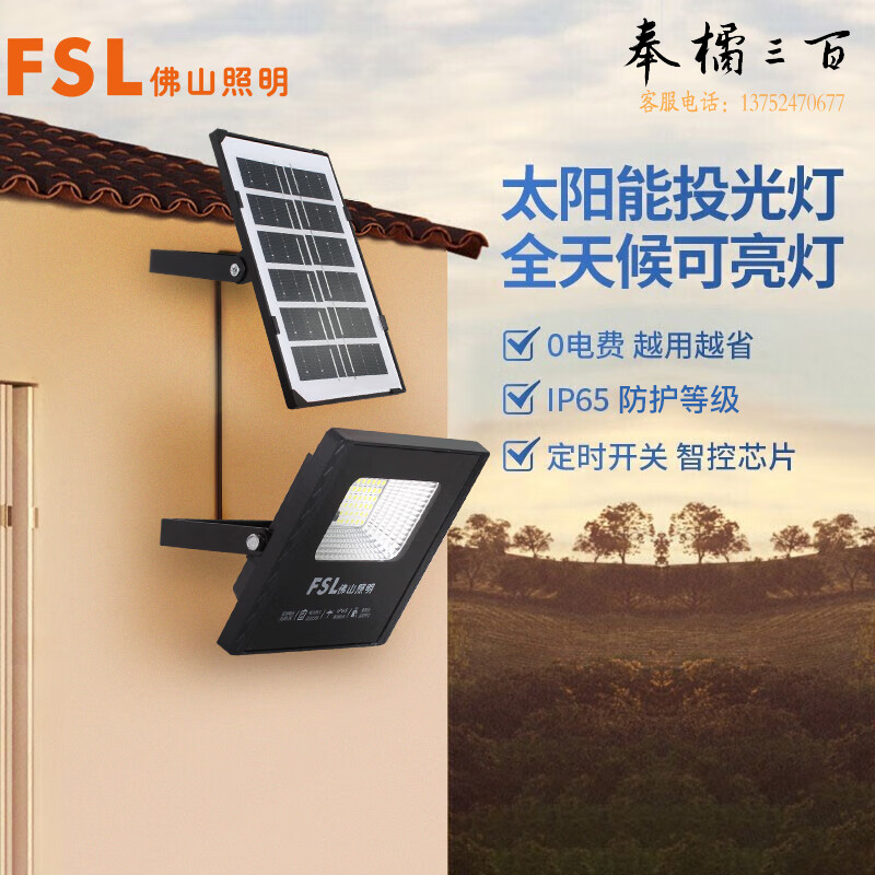 佛山照明（FSL）太阳能灯 LED户外泛光灯 新农村室内外路灯 工厂车间投光灯 白光44珠 个电工电料