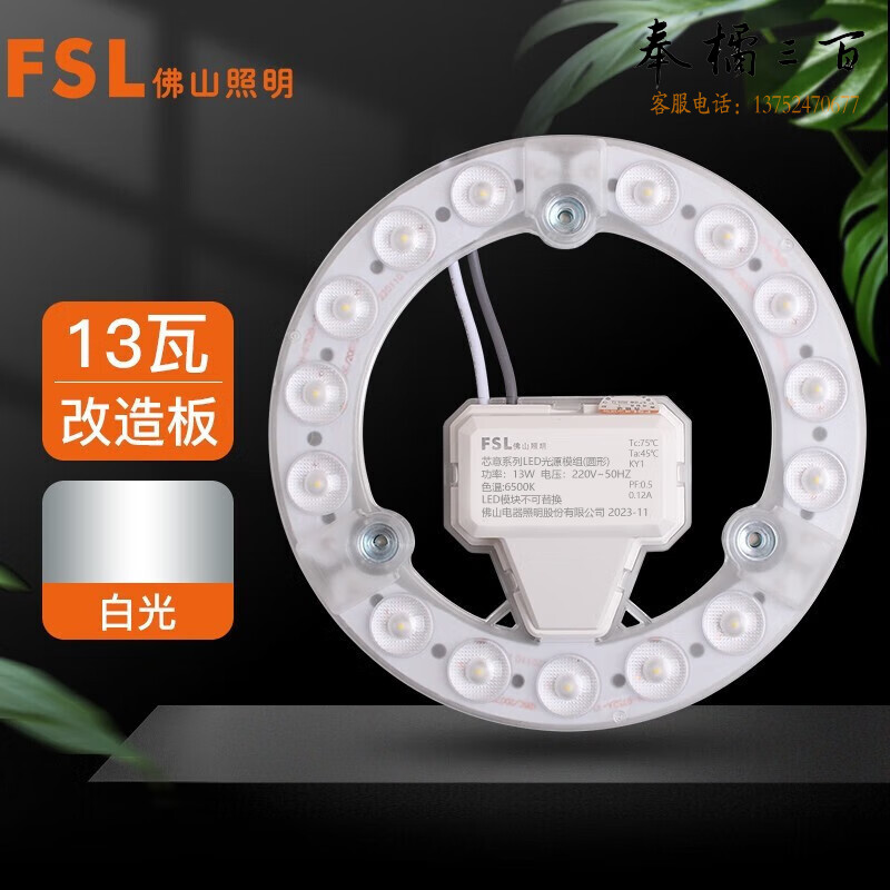 佛山照明（FSL）吸顶灯LED改造灯板 荧光灯管 2D管替换光源模组 改装节能灯套件 13W白光6500K（量大定制）个电工电料