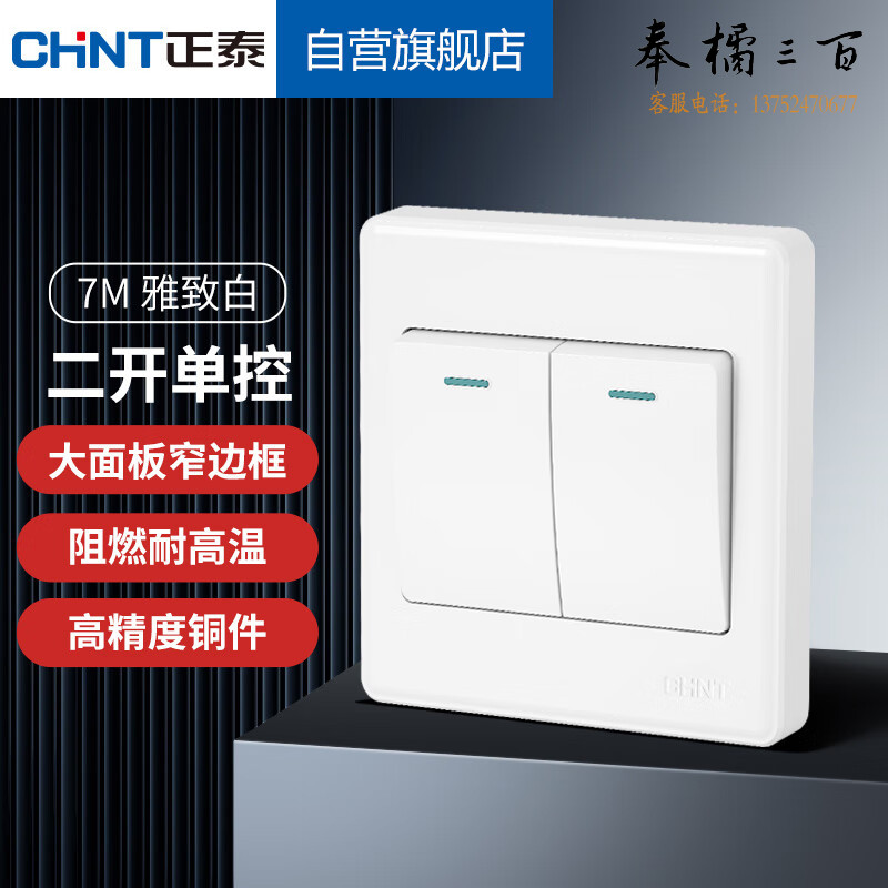 正泰（CHNT）开关插座  二联单控开关二开单控 白色   规格齐全 团购或购买其它型号请咨询客服