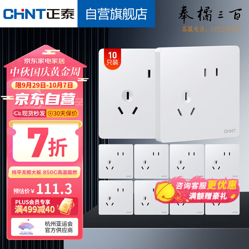 正泰（CHNT）开关插座墙壁面板家用86型开关面板斜五孔插座 NEW6-C11132
