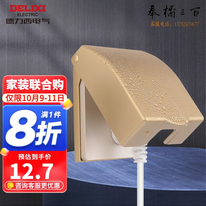 德力西（DELIXI）开关插座防水盒 86型通用透明防溅盒面盖防水开关面板盒 香槟金色防水盒（非粘贴式）规格齐全 团购或购买其它型号请咨询客服