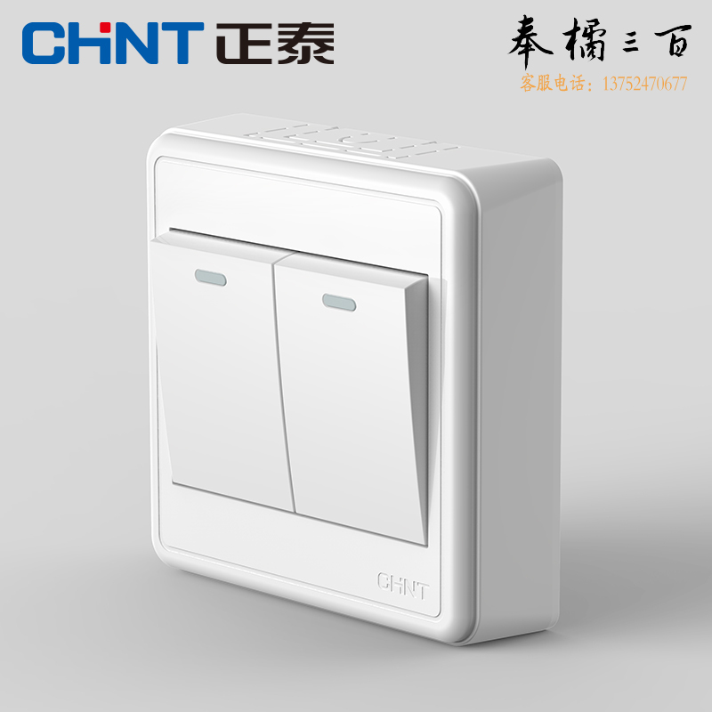 正泰(CHNT)明装插座  墙壁面板二三插NEW1-C00400A  强电系列1  二开双控开关插座