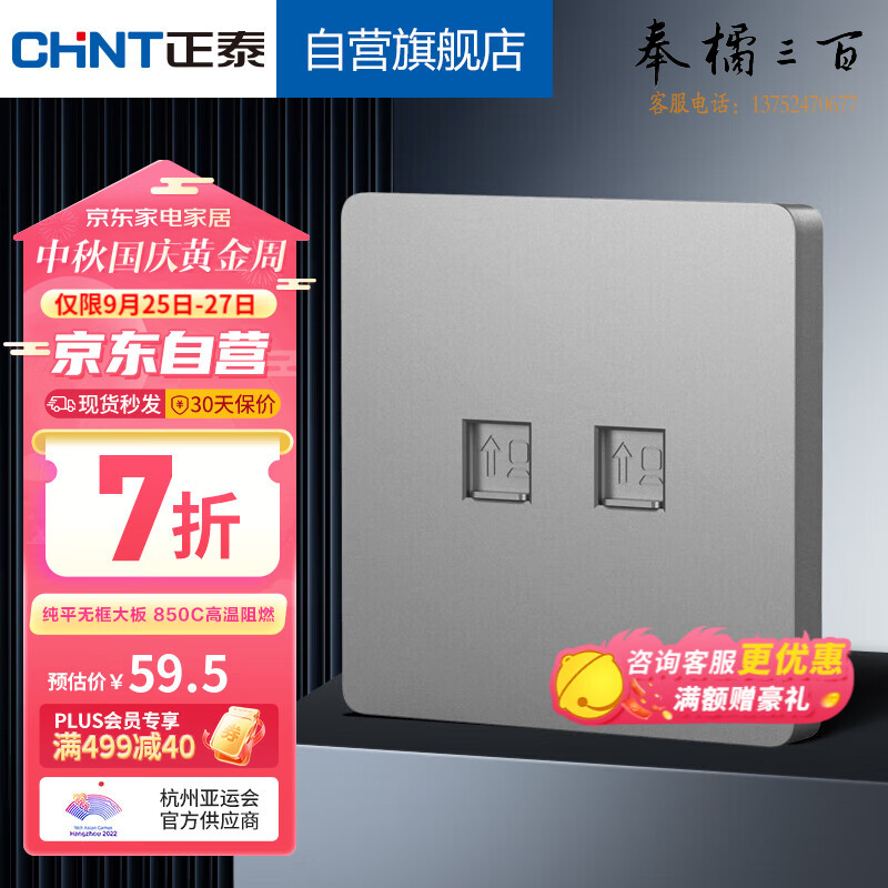 正泰（CHNT）开关插座墙壁面板家用86型面板二位八芯数据插座NEW6C幻银灰