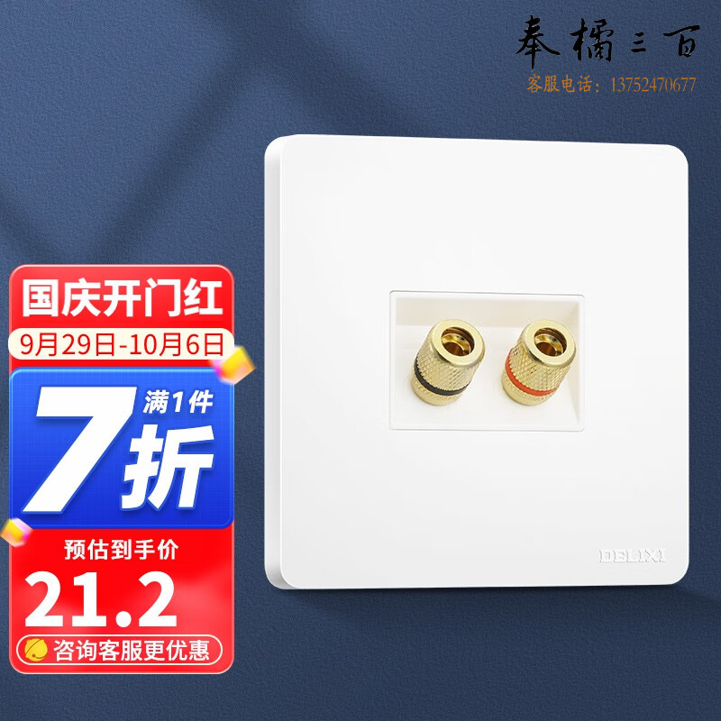 德力西（DELIXI） 开关插座面板 CD821系列插座带开关时尚白纯平无框大板 二位音响插座 电料规格齐全 其它型号请咨询客服