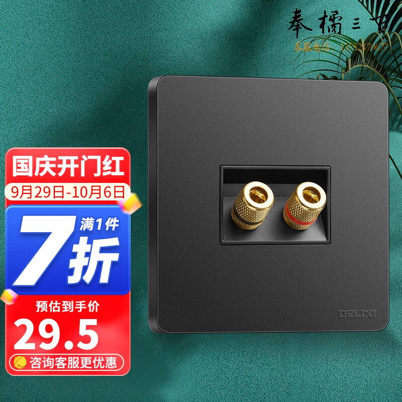 德力西（DELIXI）开关插座面板 CD821系列带开关磨砂黑纯平大板插座 二位音响插座 电料规格齐全 其它型号请咨询客服