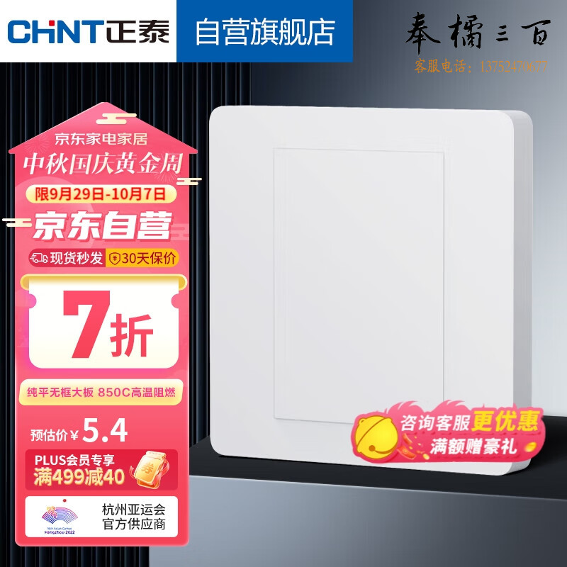 正泰(CHNT)开关插座墙壁面板家用86型面板一联空白面板NEW6C白色