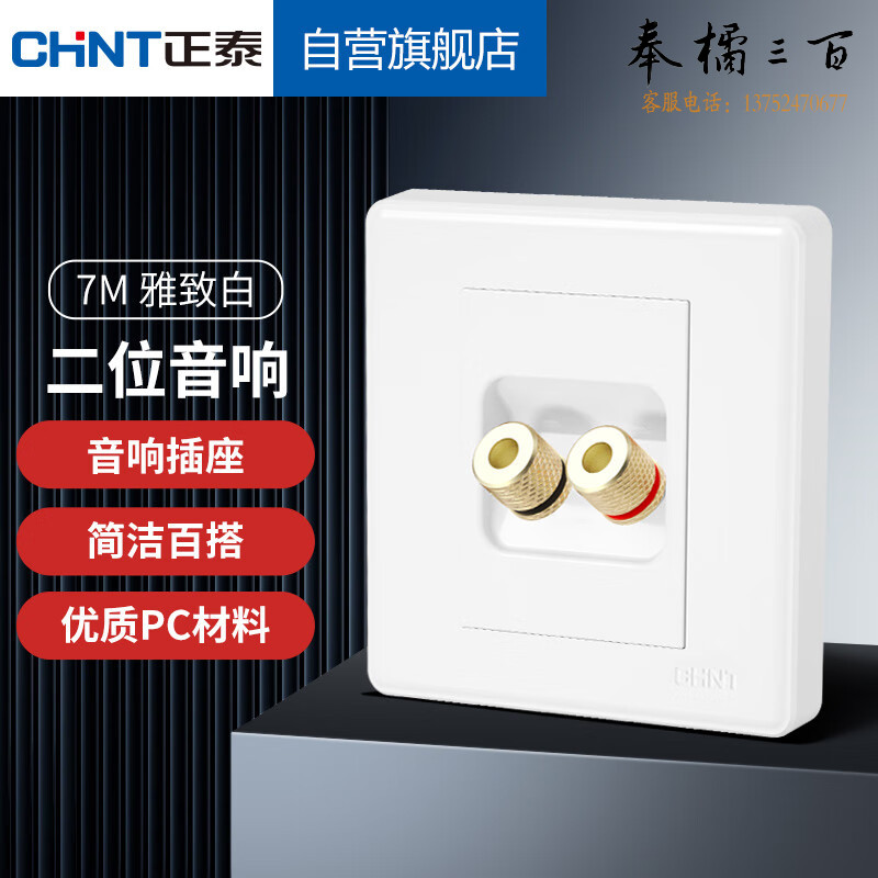正泰（CHNT）墙壁面板家用86型面板二联音响插座二位音响插座7M白色 规格齐全 团购或购买其它型号请咨询客服开关插座