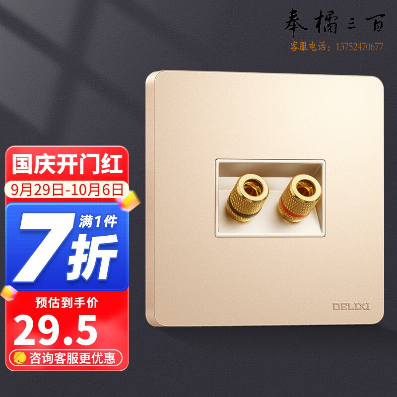 德力西（DELIXI） 开关插座面板 CD821系列带开关香槟金纯平大板插座  二位音响插座 电料规格齐全 其它型号请咨询客服