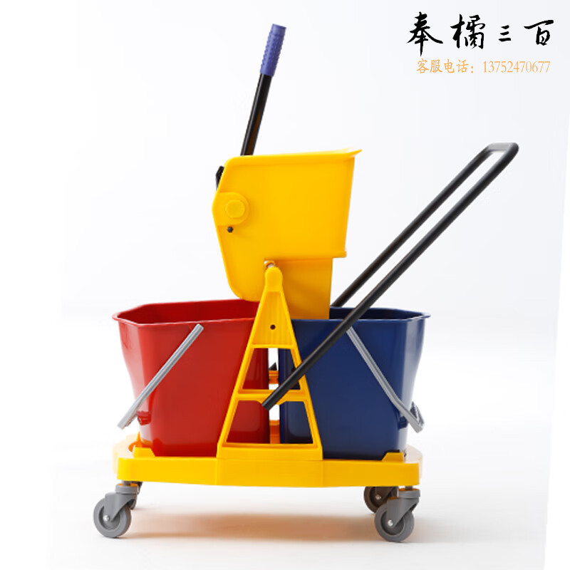 白云清洁（baiyun cleaning）手压式榨水车双桶免手洗拖把挤水车商用 AF08075（34L）