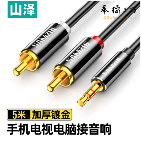 山泽(SAMZHE)3.5mm转双莲花头音频线一分二 红白2RCA连接线 手机电脑电视连接音响箱功放转换线5米YPR-50