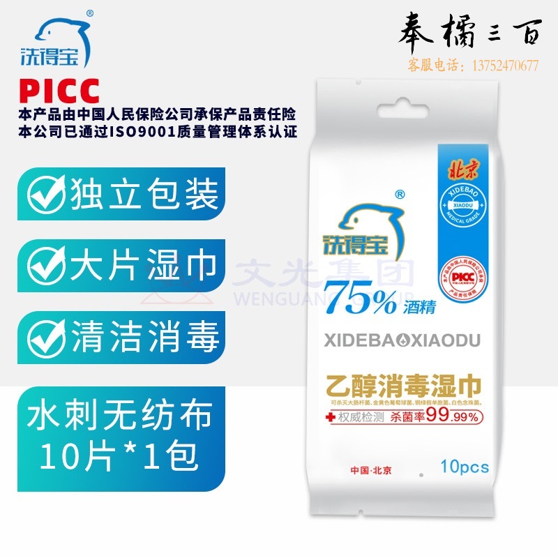 洗得宝 75%酒精湿巾 一次性消毒酒精棉片大号 单片独立包装 免洗洗手消毒液湿巾 10片