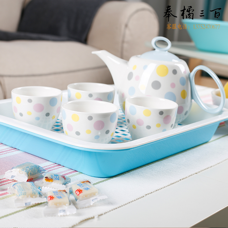 茶花 茶盘塑料茶托长方形大号小号家用双层沥水托盘套装简约排水沥水盘 1001-B 【2个装】