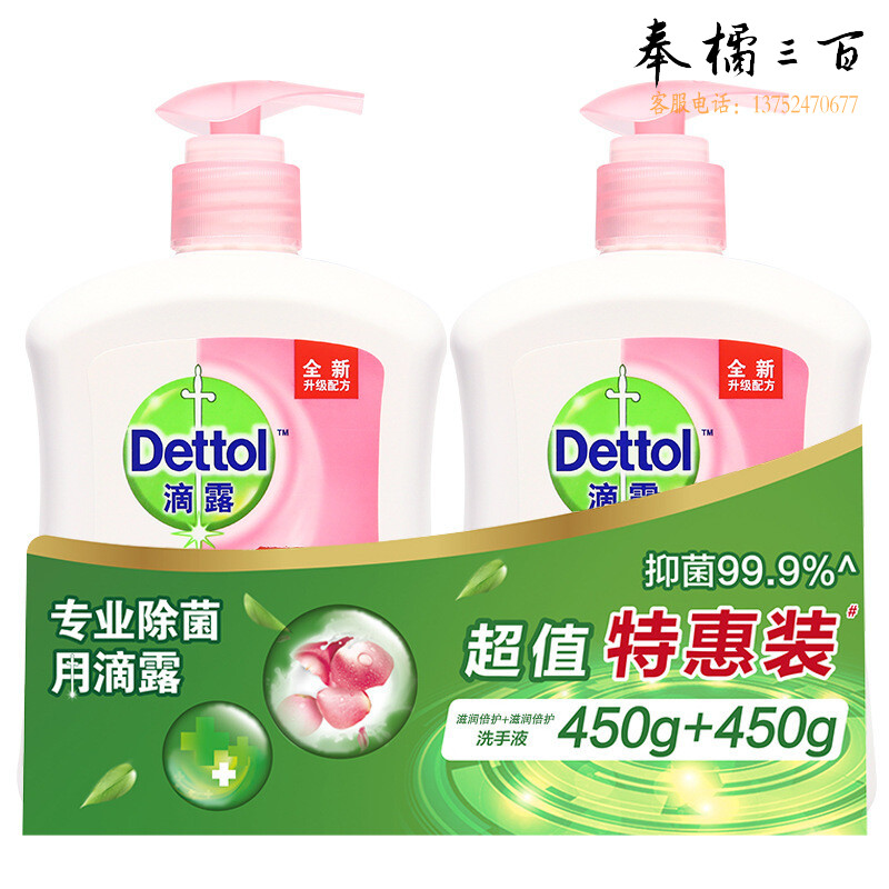 滴露（Dettol） 健康抑菌洗手液植物呵护450g+自然清新450g