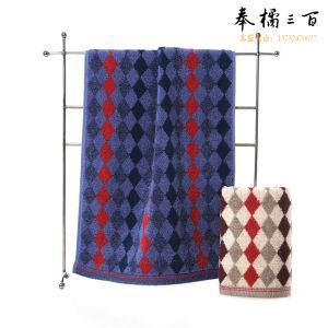 金号毛巾 60*30cm中长巾 蓝色全棉花式线提缎面巾 单条（装饰部分除外）