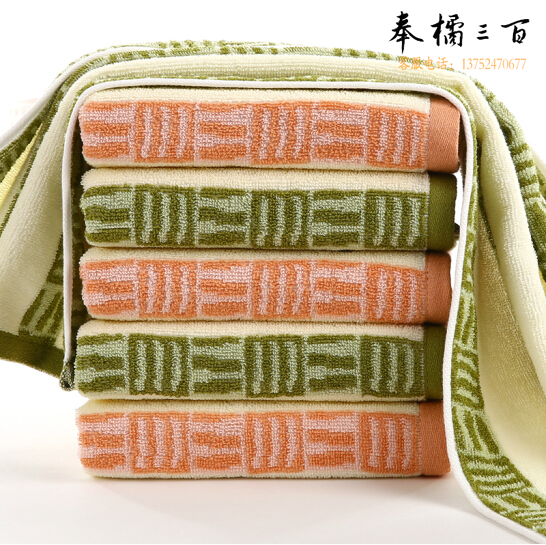 金号毛巾 74*34.5cm  素色纯棉吸水面巾  绿/棕 85g/条