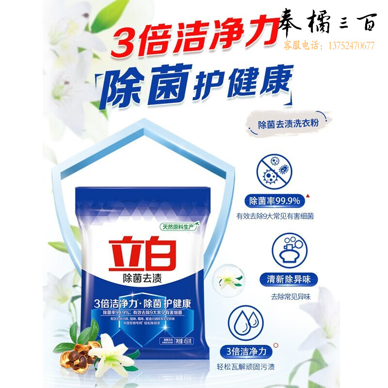 立白（Liby）洗衣粉除菌去渍家庭装洁净除异味洗衣服粉家用实惠 除菌去渍粉450g*1袋