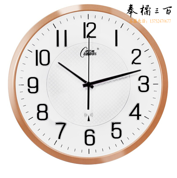 康巴丝 C6891 挂钟 13.6英寸 智能自动对时电波钟表 闪金