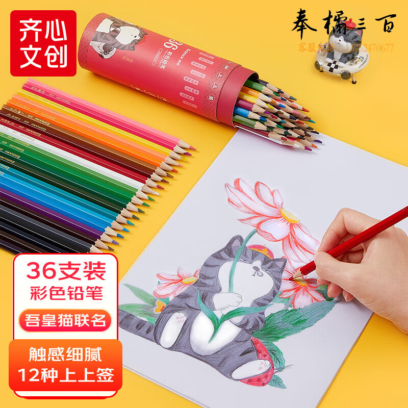 齐心（Comix） WHMP209-36吾皇万睡彩色铅笔 绘图学生铅笔 36支/桶