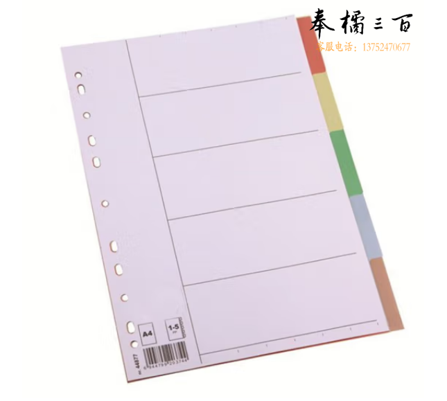 天顺 分页纸隔页纸胶纸分类索引 11孔PP隔页标签 彩色胶质五分页 44877(5套装)