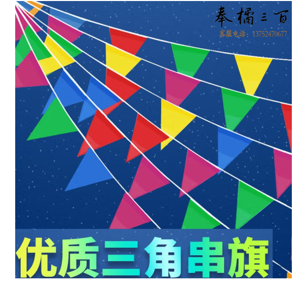 天顺 (tianshun) 彩旗三角串旗小彩旗三角旗小彩旗户外定制旗幼儿园五彩旗公司庆典布置装饰彩旗 大号三角旗18*28CM(120面旗子 约60米)
