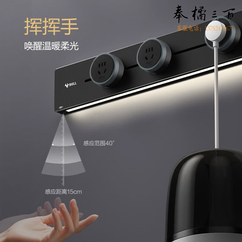 公牛（BULL） 轨道插座 GB1Y 灯带黑色 (左接线+4个GS10黑色适配器8000W/6902) 750mm