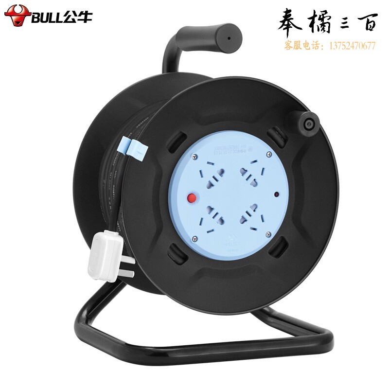 公牛（BULL）GN-8030工程接线盘移动电缆电线卷线盘/盘线轴工程地拖绕线盘拖线盘自接线 4位总控全长20米