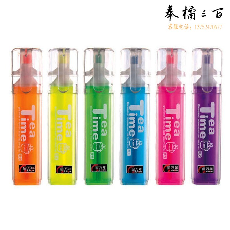 金万年（Genvana）粗头荧光笔 糖果色记号笔 多彩单/双头醒目笔 积木迷你6色标记笔 扁杆涂鸦笔 重点笔 多款可选 下午茶扁型笔杆 绿色12支 K-0505