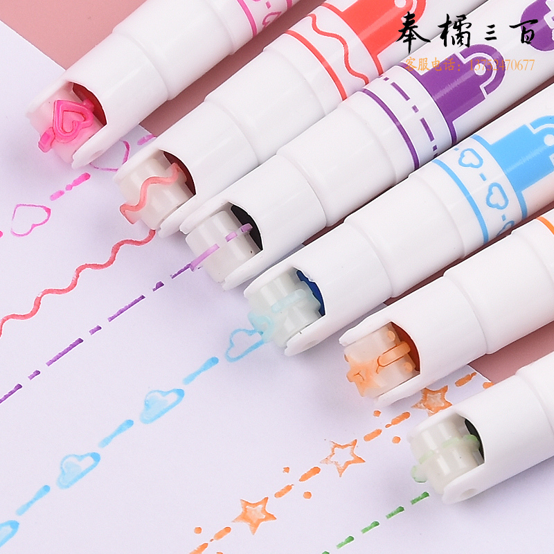金万年(Genvana)花型轮廓笔曲线笔荧光笔压花笔标记笔学生用记号花边手抄报花边带彩色手账装饰笔 6色 G-0546