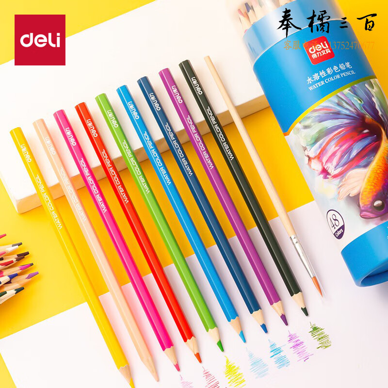 得力（deli） 7071 48色水溶性彩铅原木六角杆彩色铅笔涂色填色画笔手绘画画儿童套装生日女孩儿童礼物