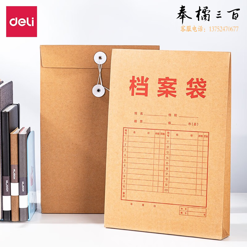 得力（deli）【10只】A4混浆加厚牛皮纸档案袋250g混浆文件袋投标资料袋文件保护财务票据收纳 侧宽4cm-加厚250g档案袋 8384