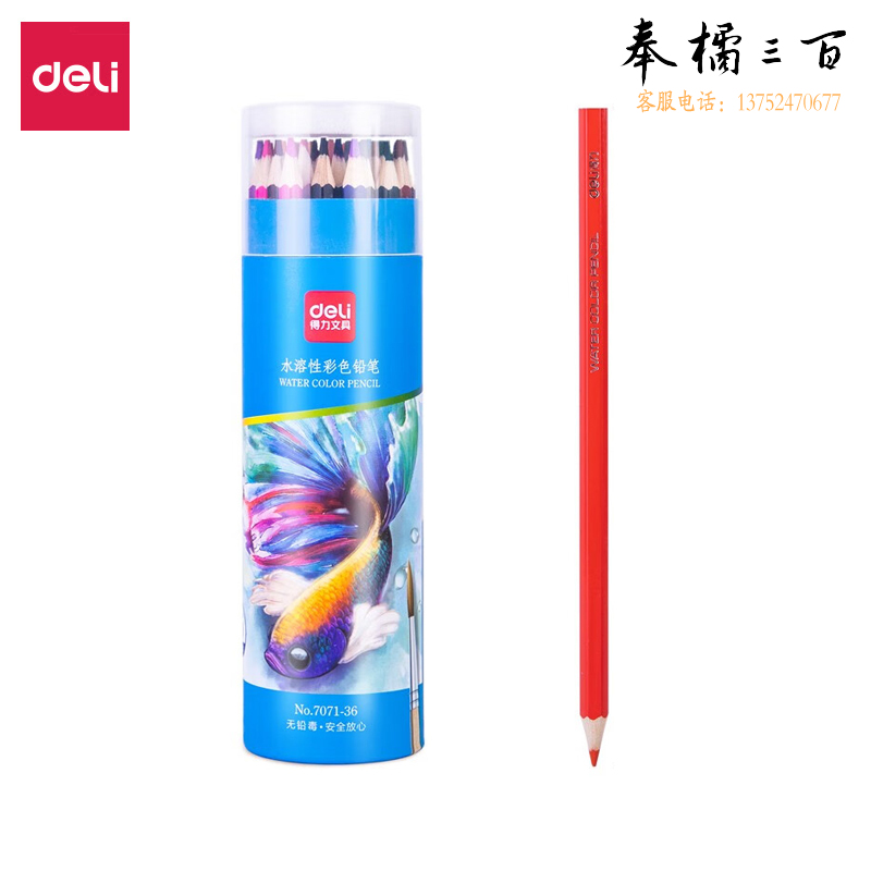 得力（deli） 36色水溶性彩铅原木六角杆彩色铅笔学生涂色专业彩绘画笔套装文具纸筒女孩儿童礼物【圣诞年货】