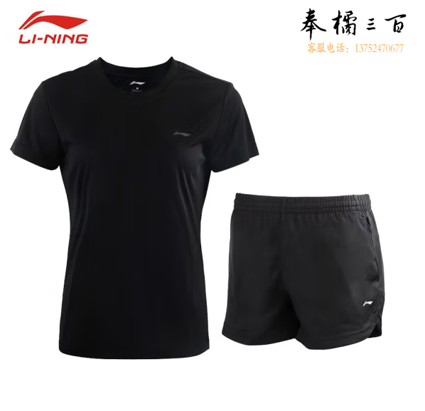 李宁（LI-NING）瑜伽服套装女短袖短裤运动服416+612黑L/XL/XXL码