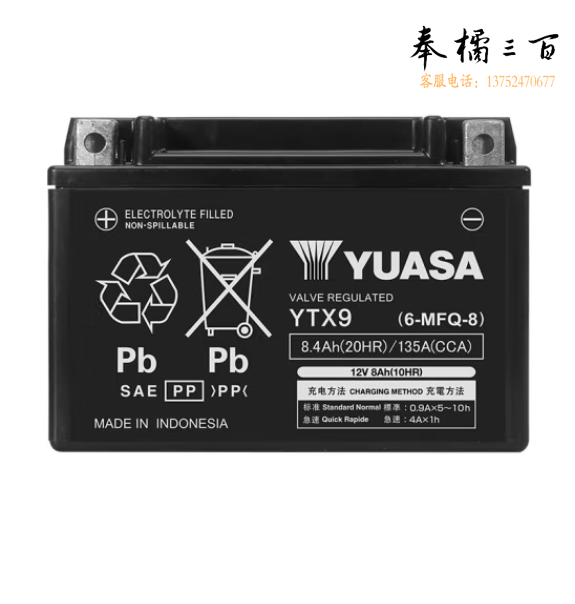YUASA汤浅(Yuasa)摩托车电瓶蓄电池YTX9 8AH 12V适配川崎高金下单请咨询客服