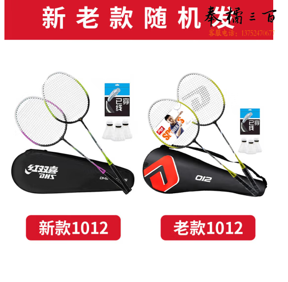红双喜（DHS）套装1012 羽毛球拍对拍练习娱乐羽拍墨绿色双拍 附3只装球