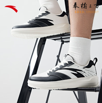 安踏板鞋男鞋秋季革面低帮厚底耐磨增高轻便小白鞋情侣同款休闲鞋